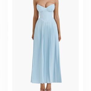 House of CB Marcella Strapless Pleated Georgette Gown